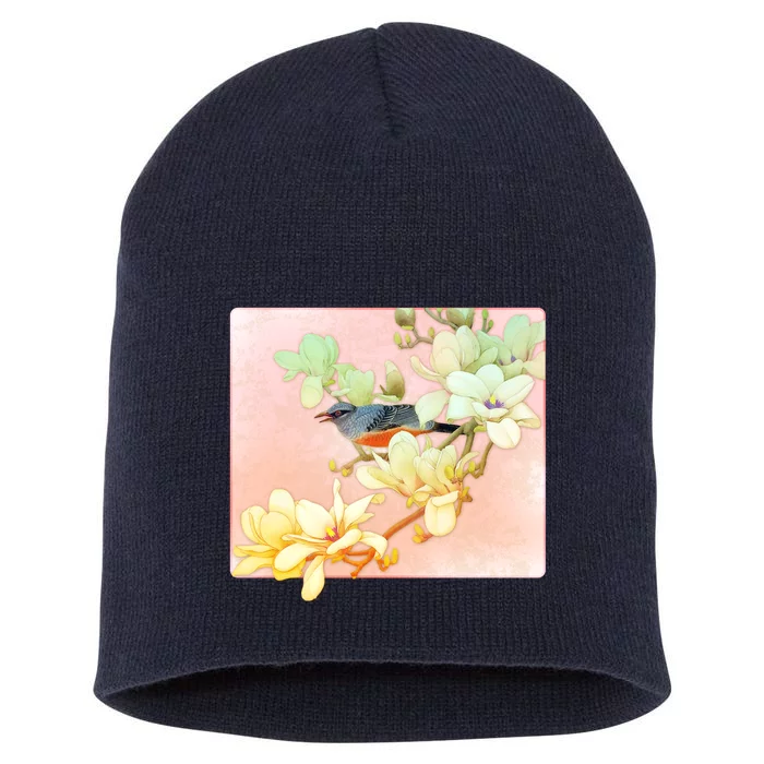 Vintage Japanese Bird Flowers Short Acrylic Beanie