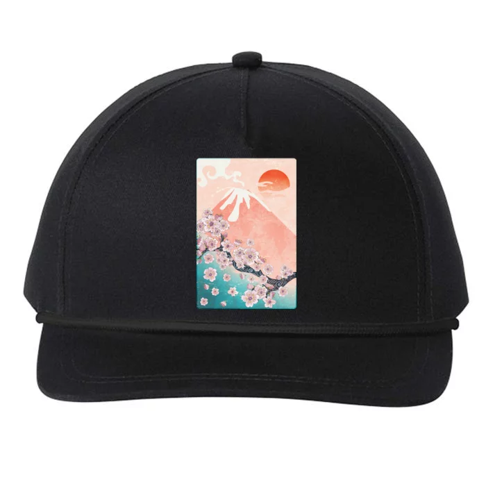 Vintage Japanese Cherry Blossoms with Mount Fuji Snapback Five-Panel Rope Hat