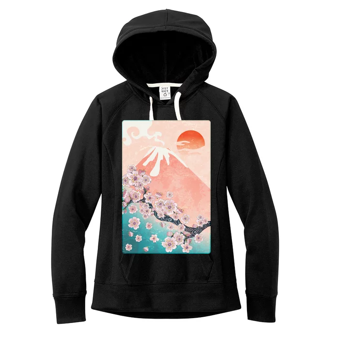 Vintage Japanese Cherry Blossoms with Mount Fuji Women's Fleece Hoodie