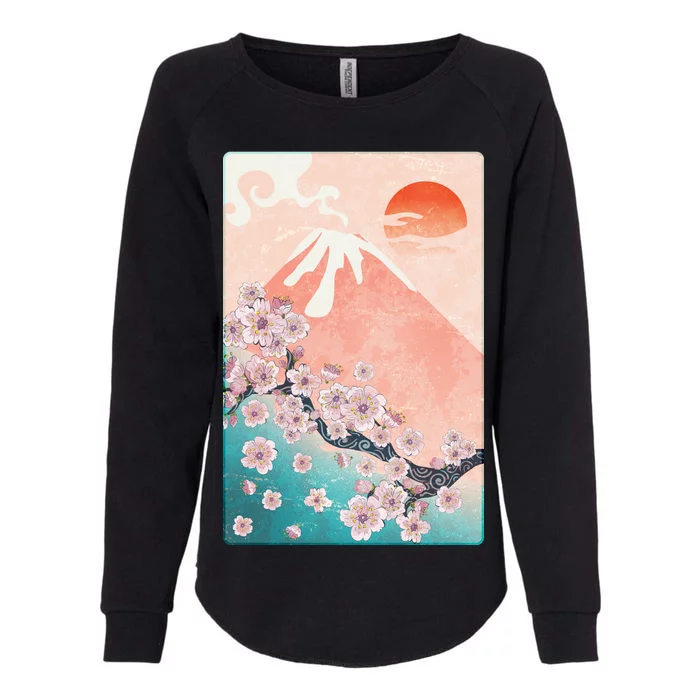 Vintage Japanese Cherry Blossoms with Mount Fuji Womens California Wash Sweatshirt