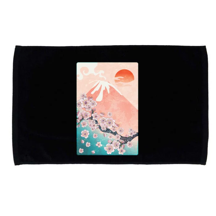 Vintage Japanese Cherry Blossoms with Mount Fuji Microfiber Hand Towel