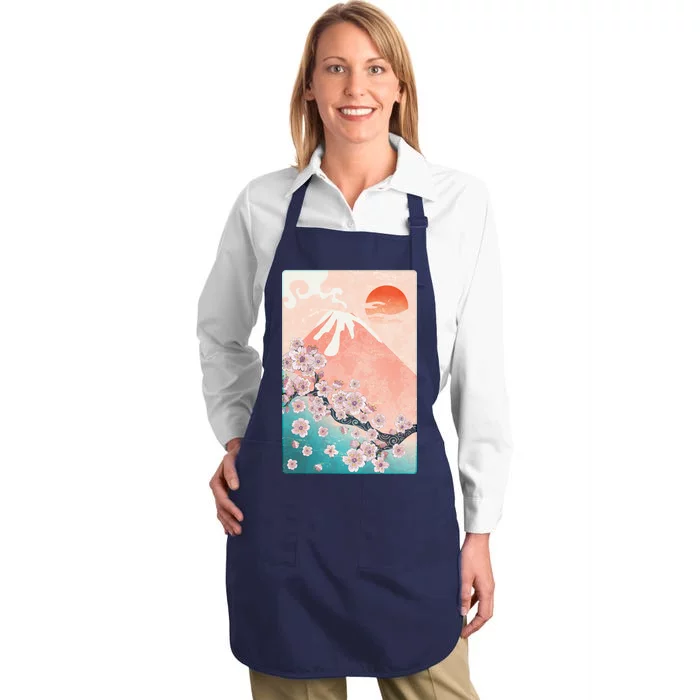 Vintage Japanese Cherry Blossoms with Mount Fuji Full-Length Apron With Pocket