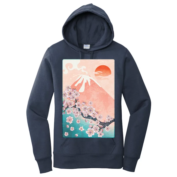 Vintage Japanese Cherry Blossoms with Mount Fuji Women's Pullover Hoodie