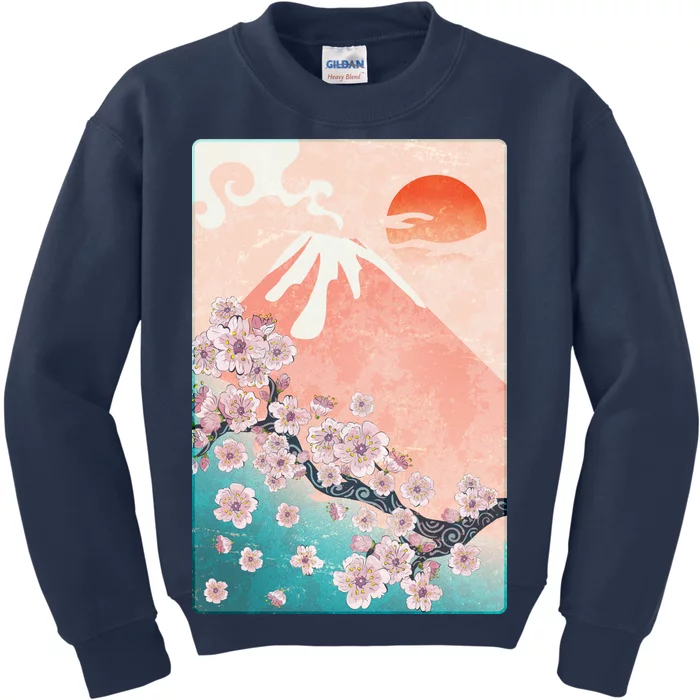 Vintage Japanese Cherry Blossoms with Mount Fuji Kids Sweatshirt