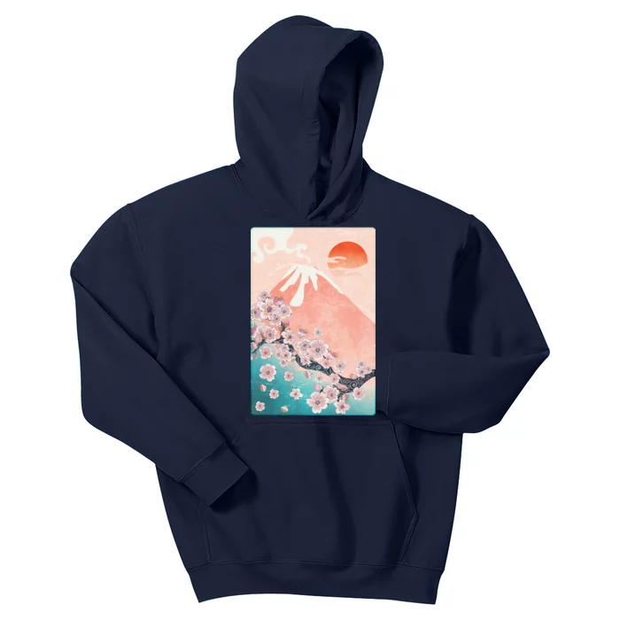 Vintage Japanese Cherry Blossoms with Mount Fuji Kids Hoodie