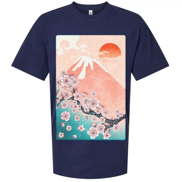 Vintage Japanese Cherry Blossoms with Mount Fuji Sueded Cloud Jersey T-Shirt