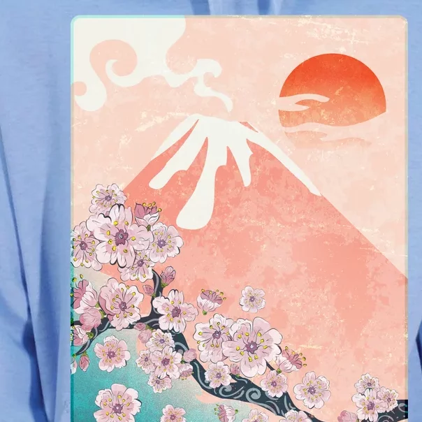 Vintage Japanese Cherry Blossoms with Mount Fuji Unisex Surf Hoodie