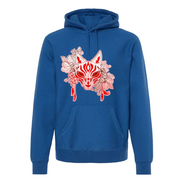 Vintage Japanese Fox Kitsune Mask and Flowers Premium Hoodie