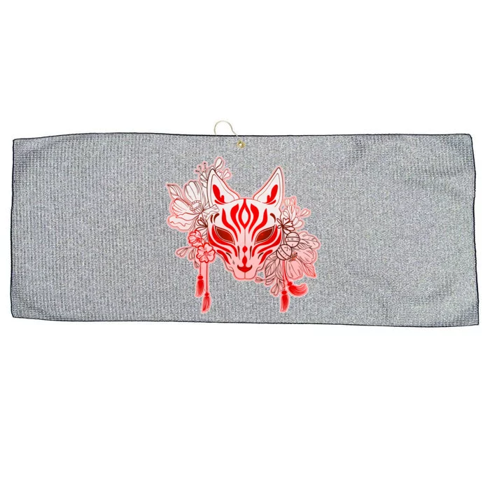 Vintage Japanese Fox Kitsune Mask and Flowers Large Microfiber Waffle Golf Towel