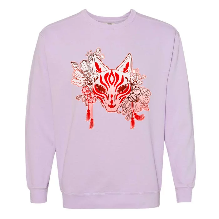 Vintage Japanese Fox Kitsune Mask and Flowers Garment-Dyed Sweatshirt