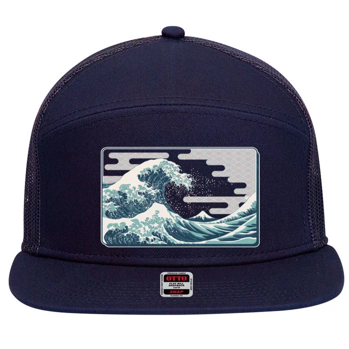 Vintage Japanese Great Wave 7 Panel Mesh Trucker Snapback Hat