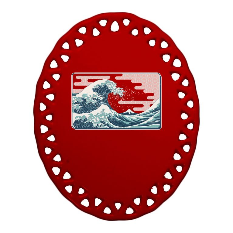 Vintage Japanese Great Wave Oval Ornament