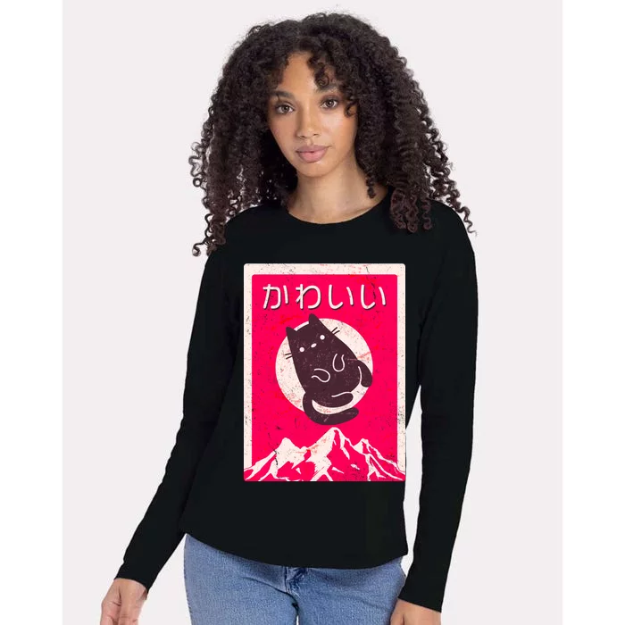 Vintage Japanese Kawaii Cute Cat Womens Cotton Relaxed Long Sleeve T-Shirt