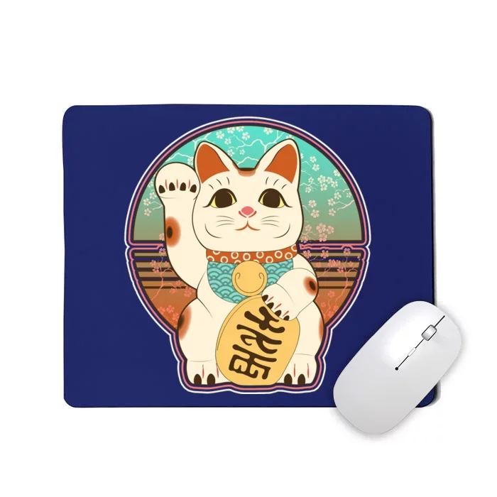 Vintage Japanese Maneki Neko Lucky Cat Mousepad