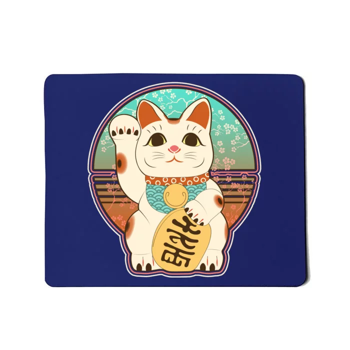 Vintage Japanese Maneki Neko Lucky Cat Mousepad