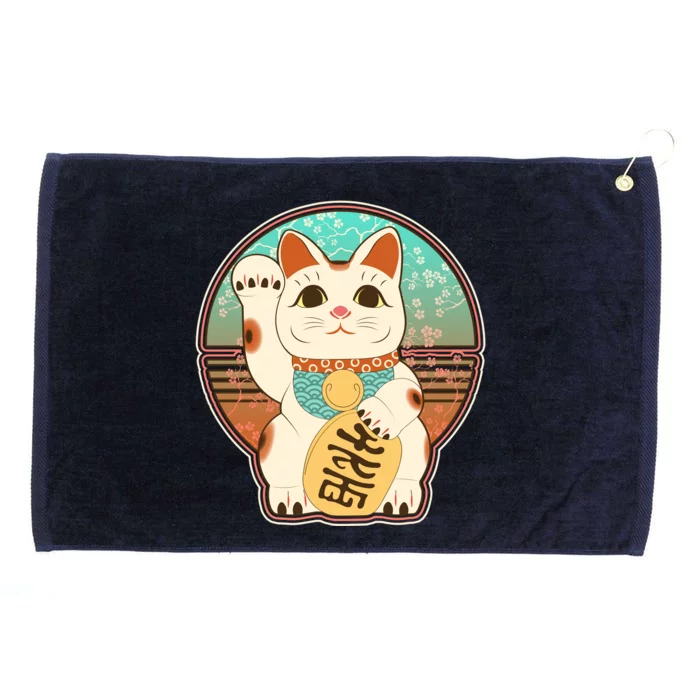 Vintage Japanese Maneki Neko Lucky Cat Grommeted Golf Towel