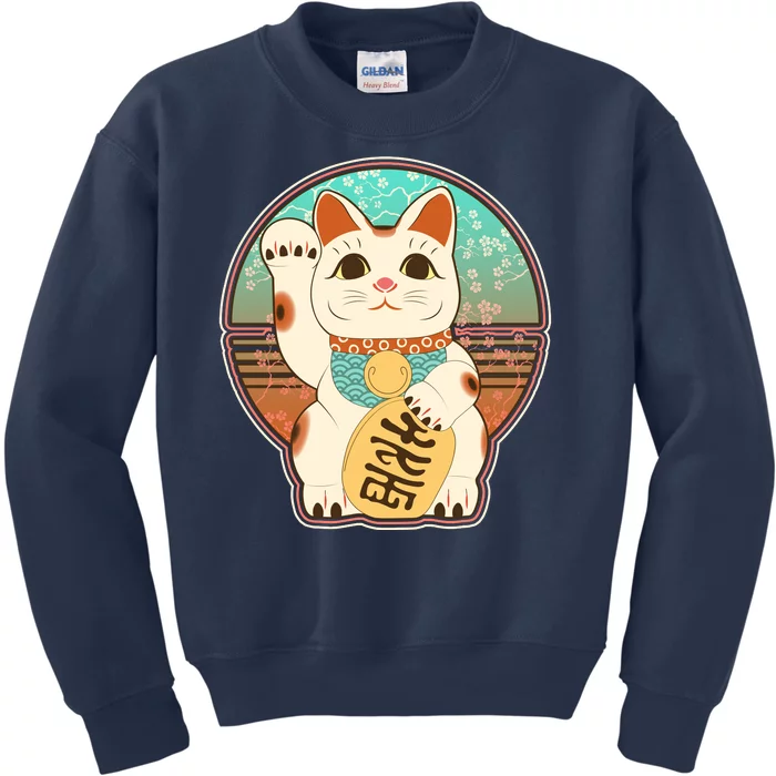 Vintage Japanese Maneki Neko Lucky Cat Kids Sweatshirt