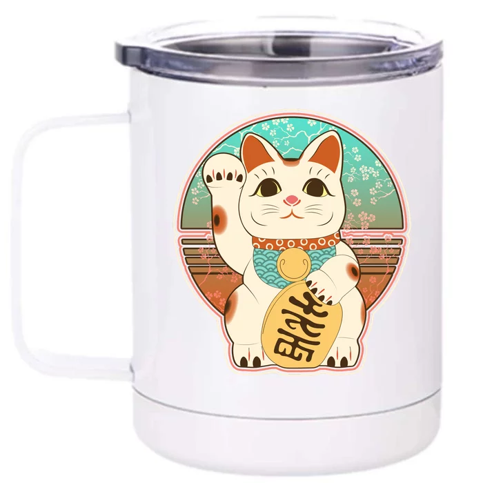 Vintage Japanese Maneki Neko Lucky Cat Front & Back 12oz Stainless Steel Tumbler Cup