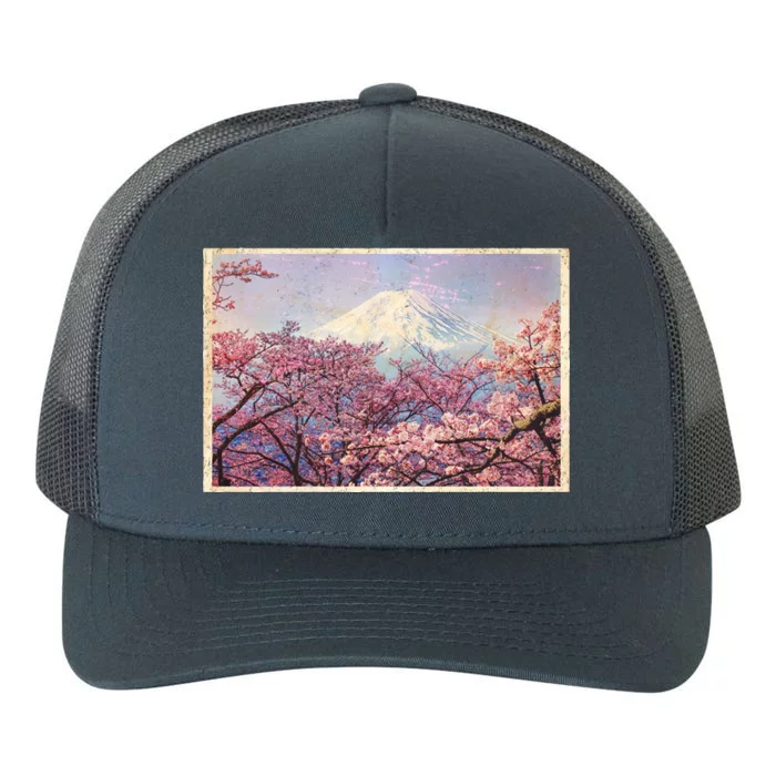 Vintage Japanese Mt. Fuji & Cherry Blossoms Yupoong Adult 5-Panel Trucker Hat