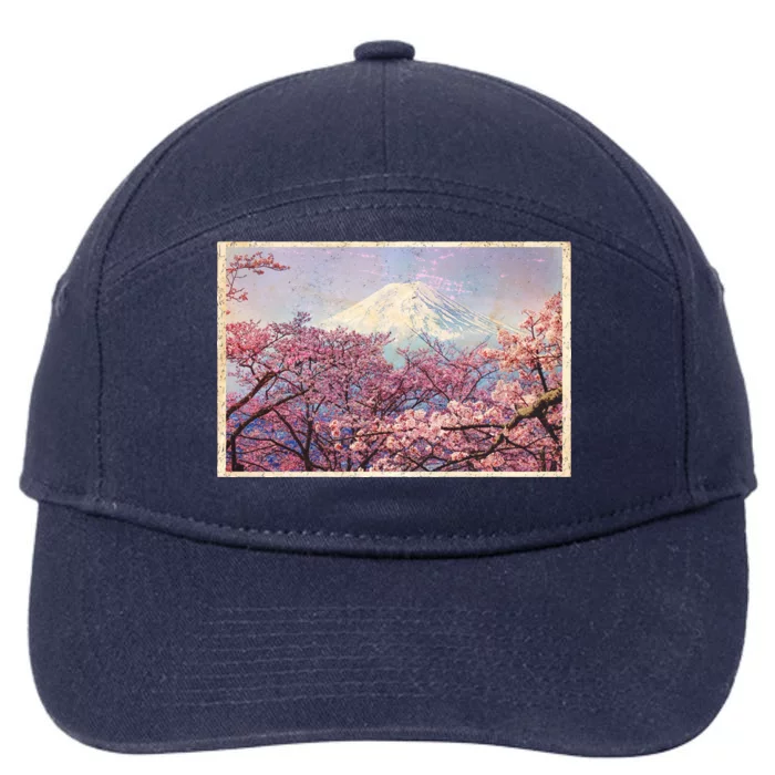 Vintage Japanese Mt. Fuji & Cherry Blossoms 7-Panel Snapback Hat