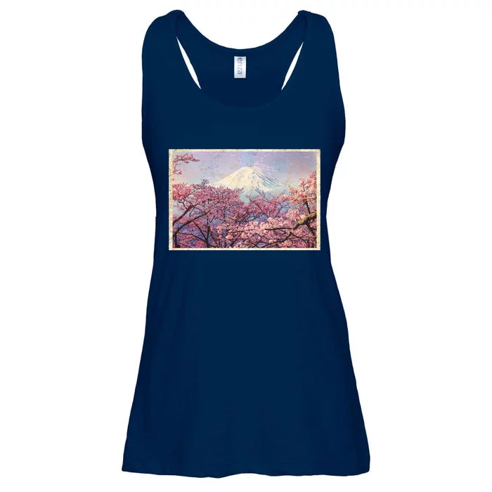 Vintage Japanese Mt. Fuji & Cherry Blossoms Ladies Essential Flowy Tank