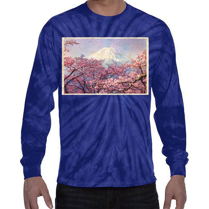 Vintage Japanese Mt. Fuji & Cherry Blossoms Tie-Dye Long Sleeve Shirt