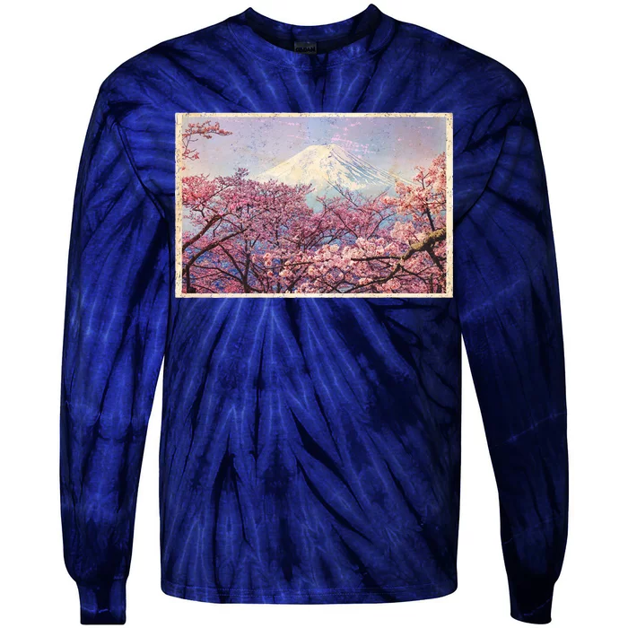 Vintage Japanese Mt. Fuji & Cherry Blossoms Tie-Dye Long Sleeve Shirt