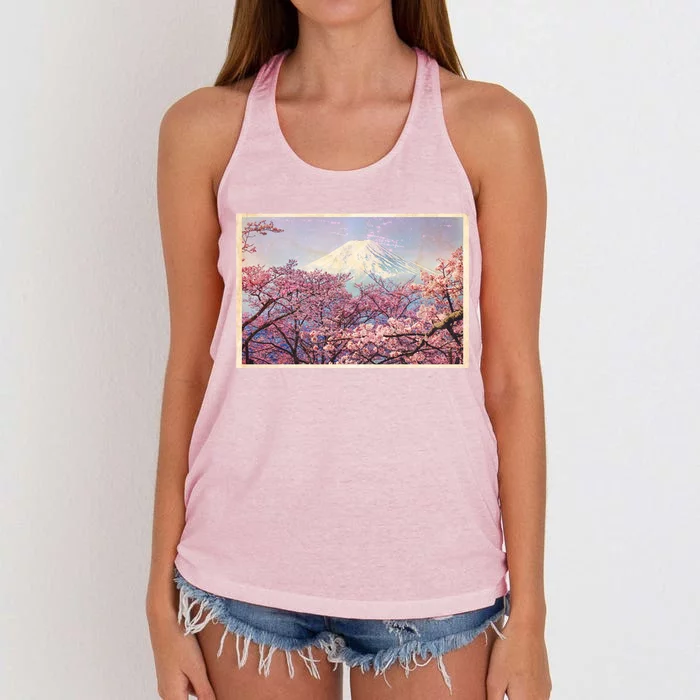 Vintage Japanese Mt. Fuji & Cherry Blossoms Women's Knotted Racerback Tank