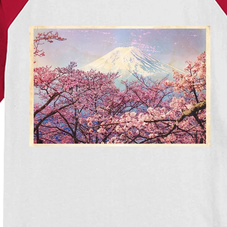 Vintage Japanese Mt. Fuji & Cherry Blossoms Kids Colorblock Raglan Jersey