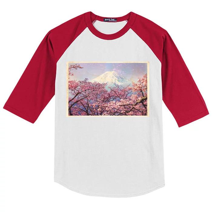 Vintage Japanese Mt. Fuji & Cherry Blossoms Kids Colorblock Raglan Jersey