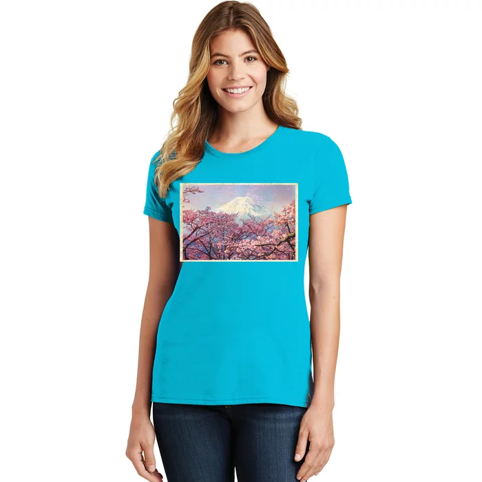 Vintage Japanese Mt. Fuji & Cherry Blossoms Women's T-Shirt