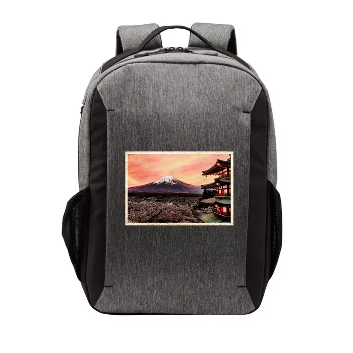 Vintage Japanese Mt. Fuji Pagoda and Cherry Blossoms Vector Backpack