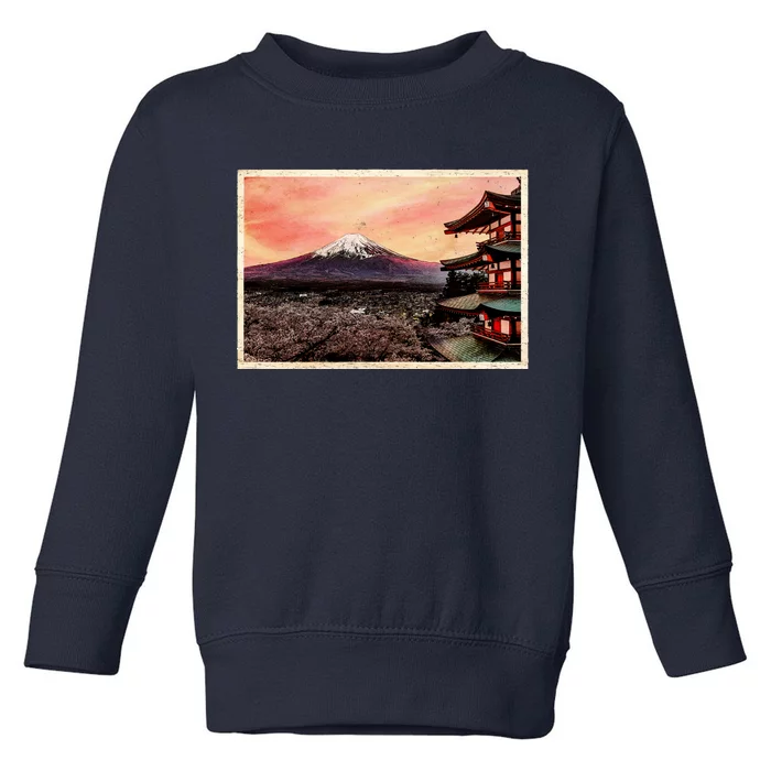 Vintage Japanese Mt. Fuji Pagoda and Cherry Blossoms Toddler Sweatshirt