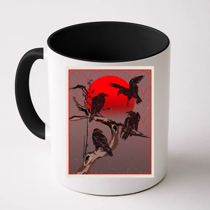 Vintage Japanese Raven Crow Red Moon Front & Back Coffee Mug