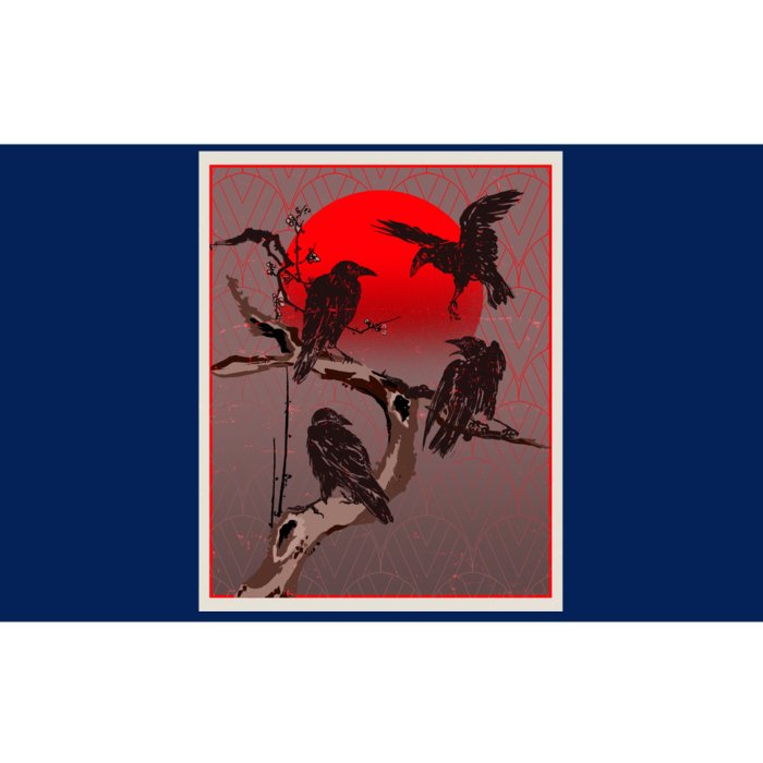 Vintage Japanese Raven Crow Red Moon Bumper Sticker