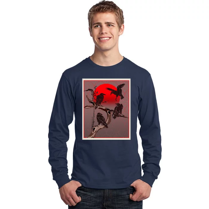 Vintage Japanese Raven Crow Red Moon Tall Long Sleeve T-Shirt