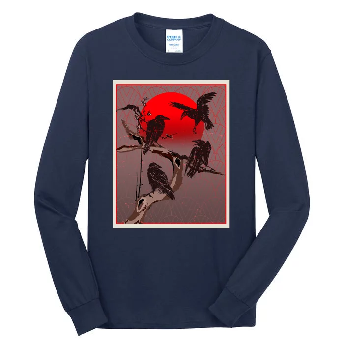 Vintage Japanese Raven Crow Red Moon Tall Long Sleeve T-Shirt