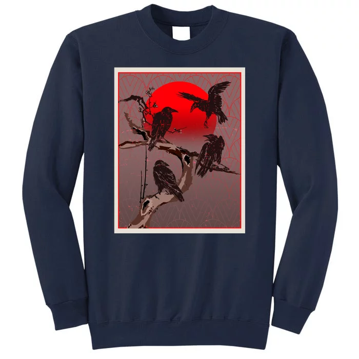 Vintage Japanese Raven Crow Red Moon Tall Sweatshirt