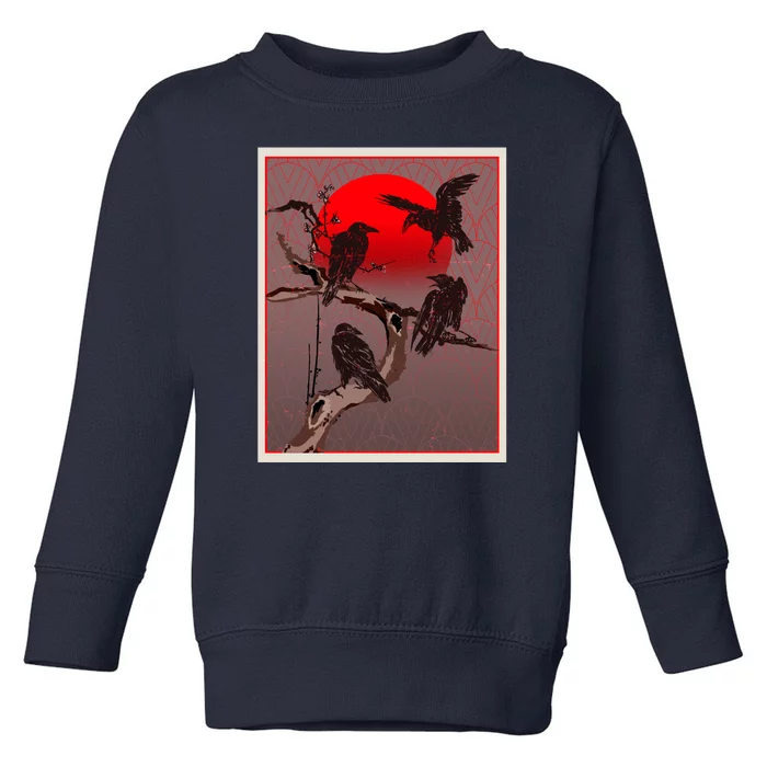 Vintage Japanese Raven Crow Red Moon Toddler Sweatshirt