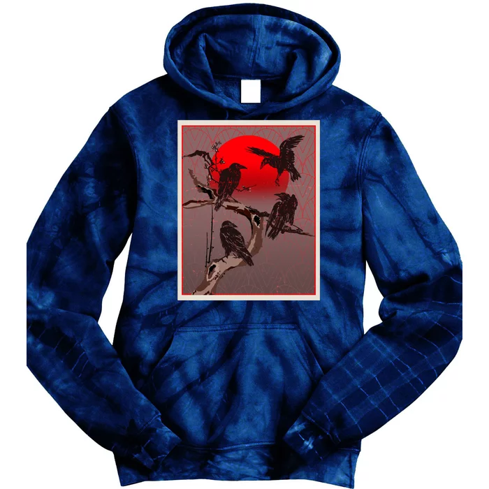 Vintage Japanese Raven Crow Red Moon Tie Dye Hoodie