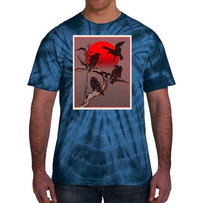 Vintage Japanese Raven Crow Red Moon Tie-Dye T-Shirt