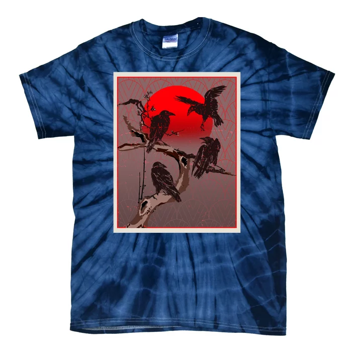 Vintage Japanese Raven Crow Red Moon Tie-Dye T-Shirt