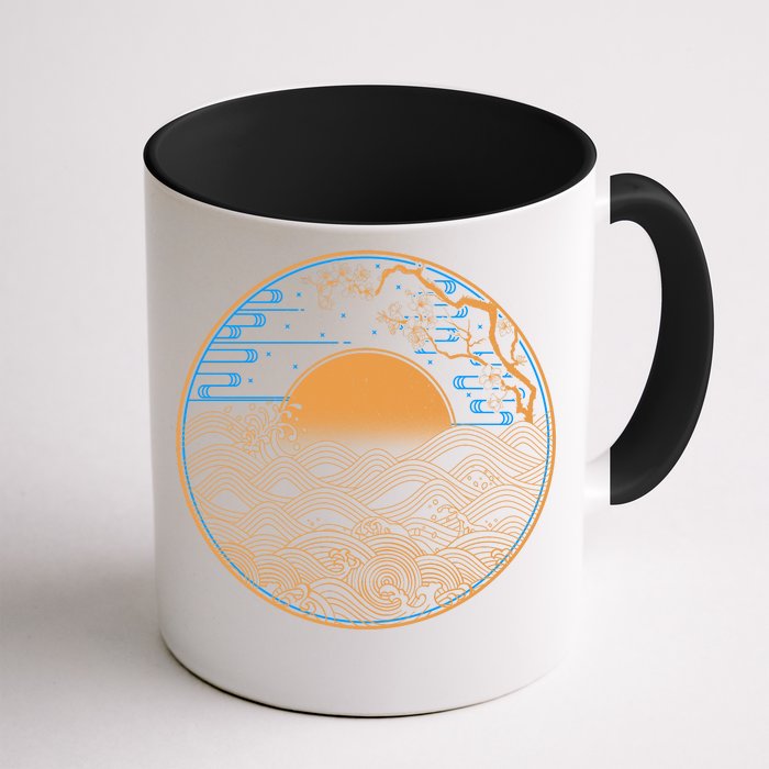 Vintage Japanese Sun Waves Emblem Front & Back Coffee Mug