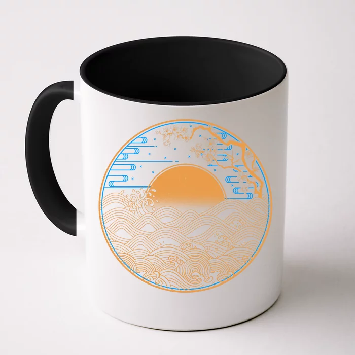 Vintage Japanese Sun Waves Emblem Front & Back Coffee Mug