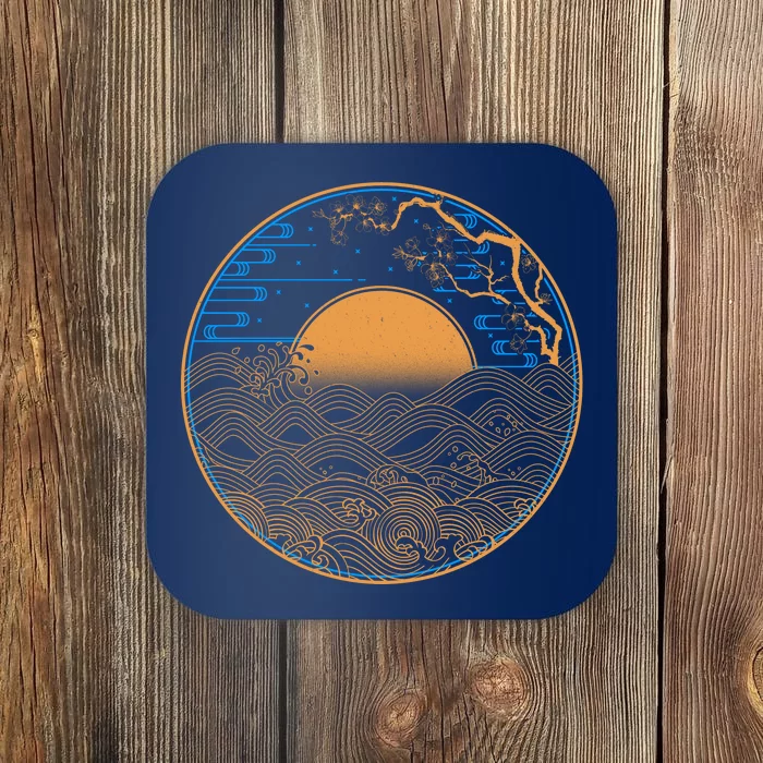 Vintage Japanese Sun Waves Emblem Coaster