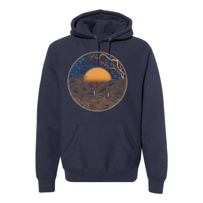 Vintage Japanese Sun Waves Emblem Premium Hoodie