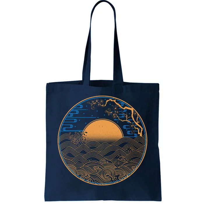 Vintage Japanese Sun Waves Emblem Tote Bag