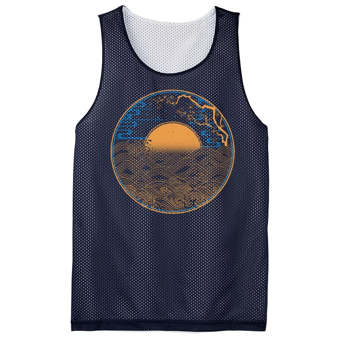 Vintage Japanese Sun Waves Emblem Mesh Reversible Basketball Jersey Tank