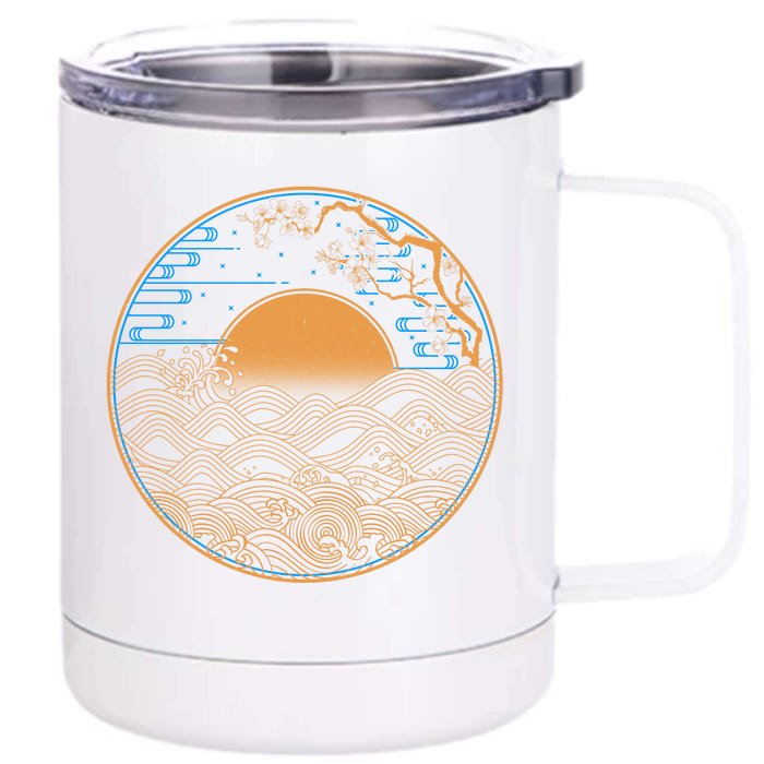 Vintage Japanese Sun Waves Emblem Front & Back 12oz Stainless Steel Tumbler Cup