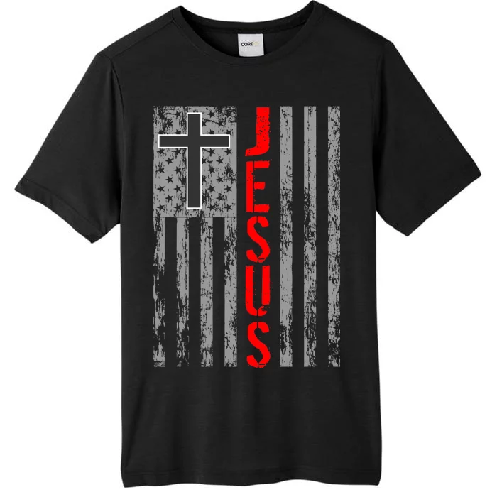 Vintage Jesus USA American Flag Catholic Christion Cross ChromaSoft Performance T-Shirt